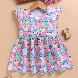 Toonyport Girls Cartoon Characters Printed Bow Cotton Fit and Flare Above Knee Dresses-picture-33