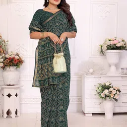 Divyadham Textiles Bandhani Printed Zari Woven Design Pure Cotton Saree image 2