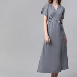 VANGULL Women Flared Sleeve Midi Wrap Dress-image-0
