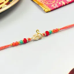sangria Om American Diamond Swan Accent Handmade Rakhi Traditional Stone Studded & Beaded Thread Rakhi for Brother-picture-40