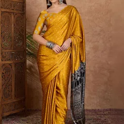 KALINI Ethnic Motifs Embroidered Silk Blend Designer Bandhani Saree-picture-15