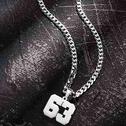M Men Style Stainless Steel Silver-Plated Geometric Jersey Number Pendants With Chain-image-62