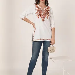 Diktmark Women Cotton Embroidered A-Line Kurta-picture-35