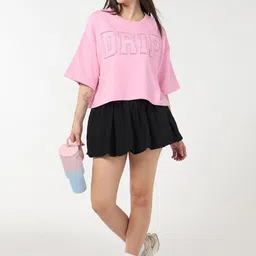 Bewakoof Heavy Duty Typography Self Design Applique Pure Cotton Oversized T-shirt image 3