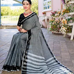 Anouk Black & Grey Linen Art Silk Saree image 3