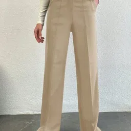 BROADSTAR Women Smart Straight Fit High-Rise Easy Wash Pleated Trousers-image-35