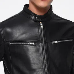 MaheTri Men Stand Collar Solid Lightweight Biker Jacket image 2