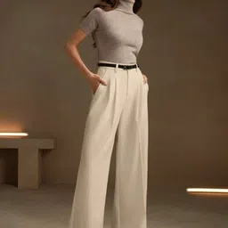 BROADSTAR Women Smart Loose Fit High-Rise Easy Wash Pleated Korean Trousers image 4