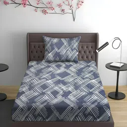 WEAVE AND DECOR Blue Pure Cotton Feel 300TC Fitted Single Bedsheet Set-1.9mx91.4cm-image-3