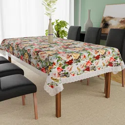 Aura White & Green Floral Printed 6-Seater Rectangle Table Cover-picture-37