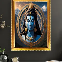 blinkart Brown & Blue Lord Shiva Religious Wall Art-image-2