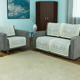 Aura Blue & Cream Printed 3 Seater Cotton Sofa Cover-picture-33