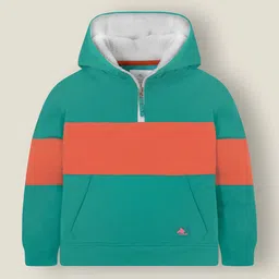 Cherry Crumble Boys Green Orange Colourblocked Hooded Sweatshirt-image-0