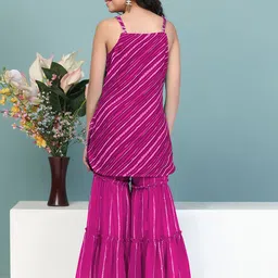 FASHION DREAM Girls Leheriya Printed Georgette Regular Straight Kurta with Sharara image 2