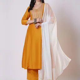 GoSriKi Women Ethnic Motifs Embroidered Regular Sequinned Kurta with Palazzos & With Dupatta-picture-13