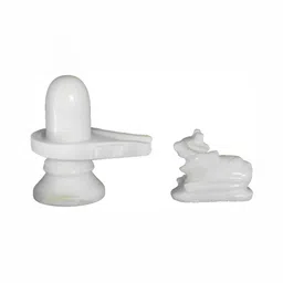 Navyaksh White Marble Shiva Linga With Nandi Showpiece image 3