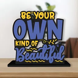 ArtVibes Yellow & Blue Quote Printed Wooden Table Showpiece image 2