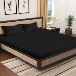 klotthe Black Solid 300 TC Wool Double Bedsheet with 2 Pillow covers image 1