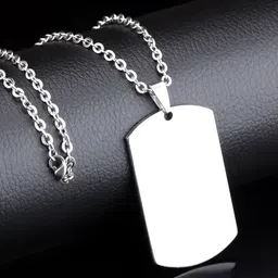 yellow chimes Stainless Steel Daily Wear Plain Silver Army Dog Tag Pendant Necklace for Men and Boys Plain Silver Dog Tag-picture-18