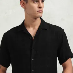 HIGHLANDER Men Cuban Collar Textured Cotton Relaxed Fit Casual Shirt-picture-24