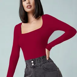 Maheshvi Women Square Neck Long Sleeves Fitted Casual Top image 5