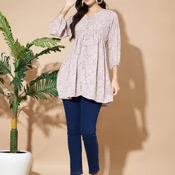 Slenor Women Floral Print Puff Sleeve Cotton Georgette Tank Longline Top-picture-56