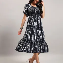 Raiyani Fashion Tie and Dye Dyed Puff Sleeve Crepe Fit & Flare Midi Dress-picture-10