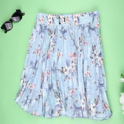 V-Mart Girls Floral Printed Pleated Flared Cotton Knee-Length Skirt-image-76