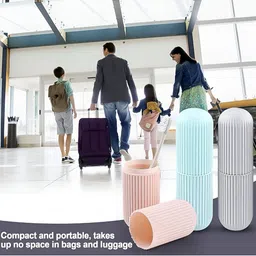 DeoDap Multicoloured 3 pc Capsule Shape Toothbrush Toothpaste Case Holder-image-56