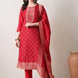 HARIKS Women Ethnic Motifs Printed Silk Kurta with Trousers & Dupatta-image-5