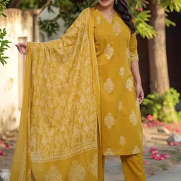 Moda Rapido Floral Printed V-Neck Straight Kurta With Trousers & Duptta image 2