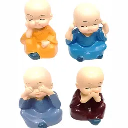 Navyaksh 4 Pieces Blue & Beige Buddha Showpiece image 3