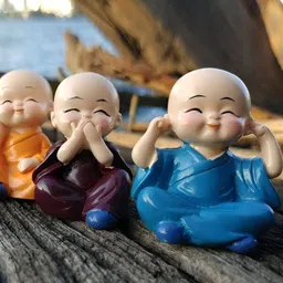 Navyaksh Orange & Blue 4Pcs Buddha Monks Small Showpieces image 5