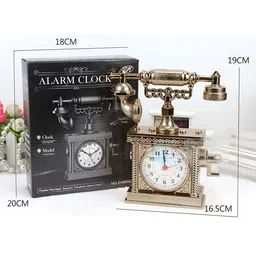 Gopalvilla Bronze-Toned & White Vintage Telephone Shaped Round Alarm Clock image 5