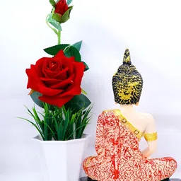 GW CREATIONS Red & Cream Buddha Figurine Small Showpiece image 4