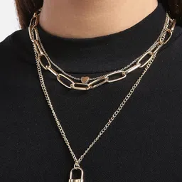 OOMPH Link Heart & Lock Layered Necklace image 5