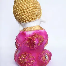 GW CREATIONS Pink & White Buddha Idol Marble Showpiece image 4