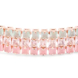 Zaveri Pearls Gold-Plated Pink & Green CZ-Studded Jewellery Set image 5