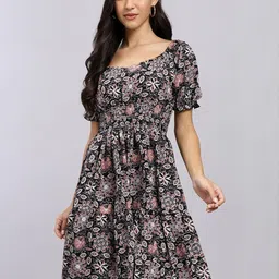 attire empire Floral Print Off-Shoulder Knee Length Dress-picture-39