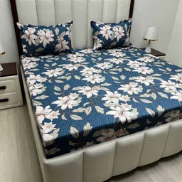 Pure Decor Amulya Blue Floral Printed Microfiber 210 TC Queen Bedsheet Set 2.54 x 2.28 m-image-19
