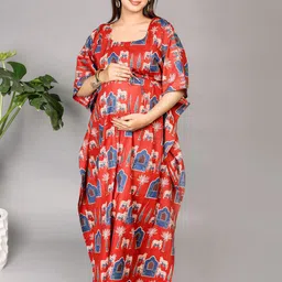 MOTHERHOOD BY SNEHAL Women Ethnic Motifs Print Bell Sleeve Maternity Kaftan Maxi Dress-picture-23