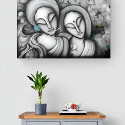 Tushaco Handicrafts Grey & Black Lord Radha Krishna Printed Canvas Wall Art-picture-20