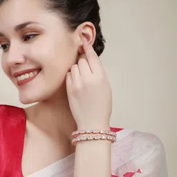 ANIKAS CREATION Set Of 2 Rose Gold-Plated American Diamond Studded Baguette Cut Bangles image 4