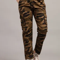 ADBUCKS Women Camouflage Printed High-Rise Cotton Cargos Trousers-picture-35
