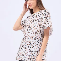 DressBerry Print Flared Sleeve Indigo Satin Top image 3