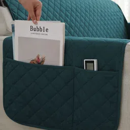 HOKIPO Blue Quilted 3 Seater Sofa Cover With Arms image 3