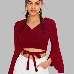 DHUNKI Bell Sleeve Blouson Crop Top-picture-12