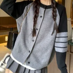 KPOP Women Colourblocked Cardigan image 1