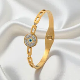 Designs & You Stainless Steel Gold-Plated Artificial Stones Studded Bangle-Style Bracelet-picture-30