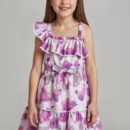 ARIAS By LARA DUTTA Girls Abstract Printed Square Neck A-Line Dress-picture-39
